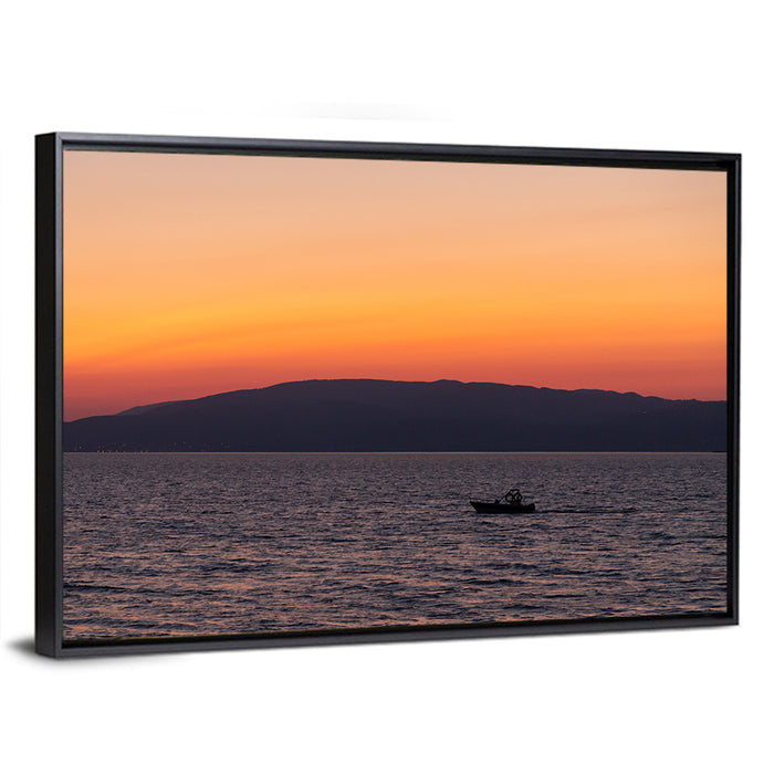 Lake Iznik Boat at Dusk Wall Art as a framed canvas