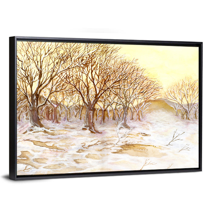 Winter Field with Snow-dusted Trees Wall Art as a framed canvas