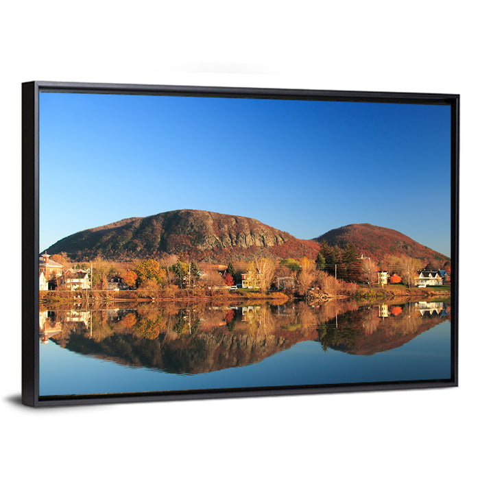 Mont Saint-hilaire Autumn Reflection Wall Art as a framed canvas