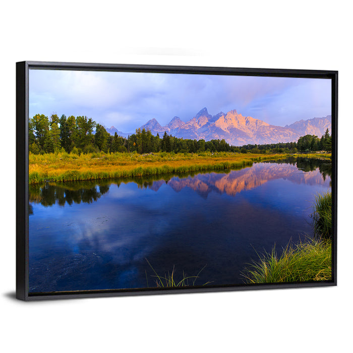 Grand Tetons Sunrise Over Snake River Wall Art as a framed canvas