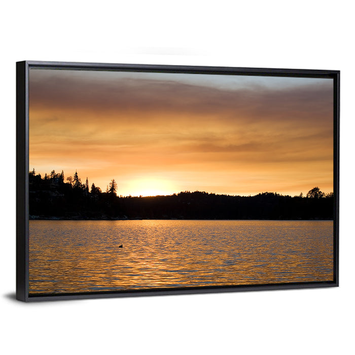 Lake Arrowhead Sunset Wall Art as a framed canvas