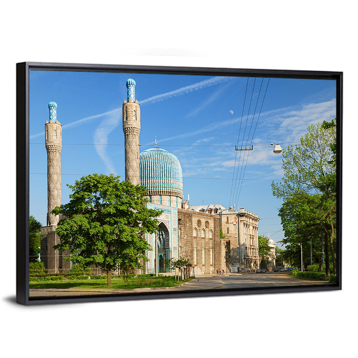 Saint Petersburg Mosque Blue Dome Wall Art as a framed canvas
