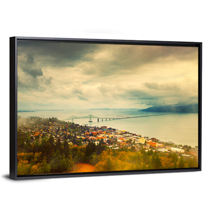 Astoria-megler Bridge Cityscape Wall Art as a framed canvas