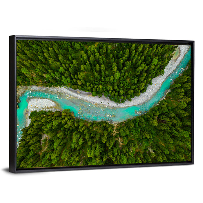 Inn River Aerial View Wall Art as a framed canvas