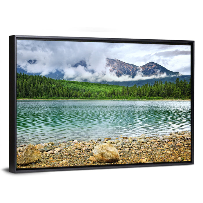 Patricia Lake Cloudy Peaks Wall Art as a framed canvas
