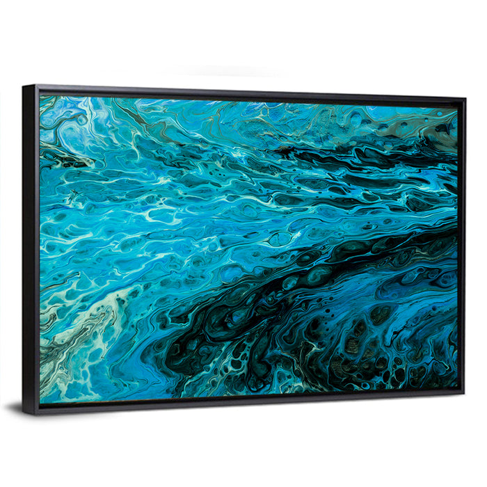 Liquid Marble Blue Abstract Wall Art as a framed canvas