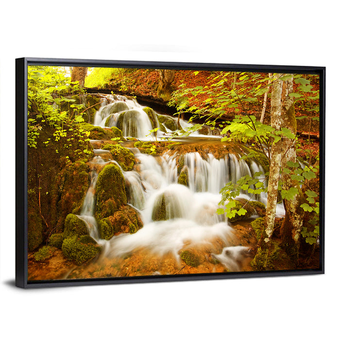 Plitvice Autumn Stream Wall Art as a framed canvas