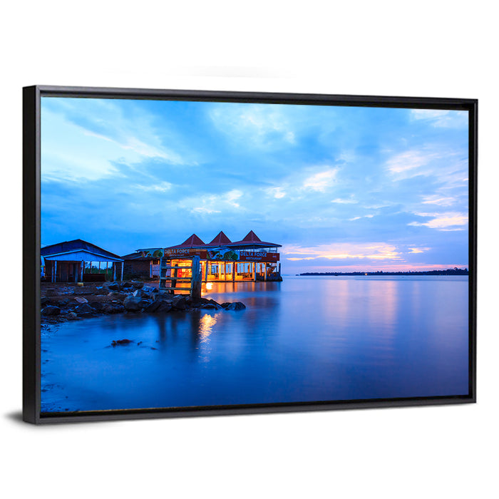 Twilight Restaurant on Lake Victoria Wall Art as a framed canvas