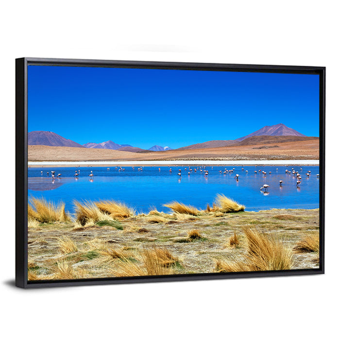 Laguna Flamingo Lake Wall Art as a framed canvas