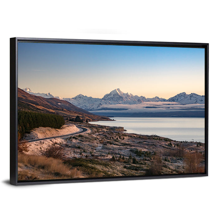 Mount Cook Over Lake Pukaki Wall Art as a framed canvas