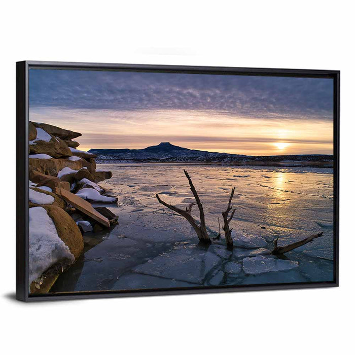 Lake Abiquiu Winter Sunset Wall Art as a framed canvas