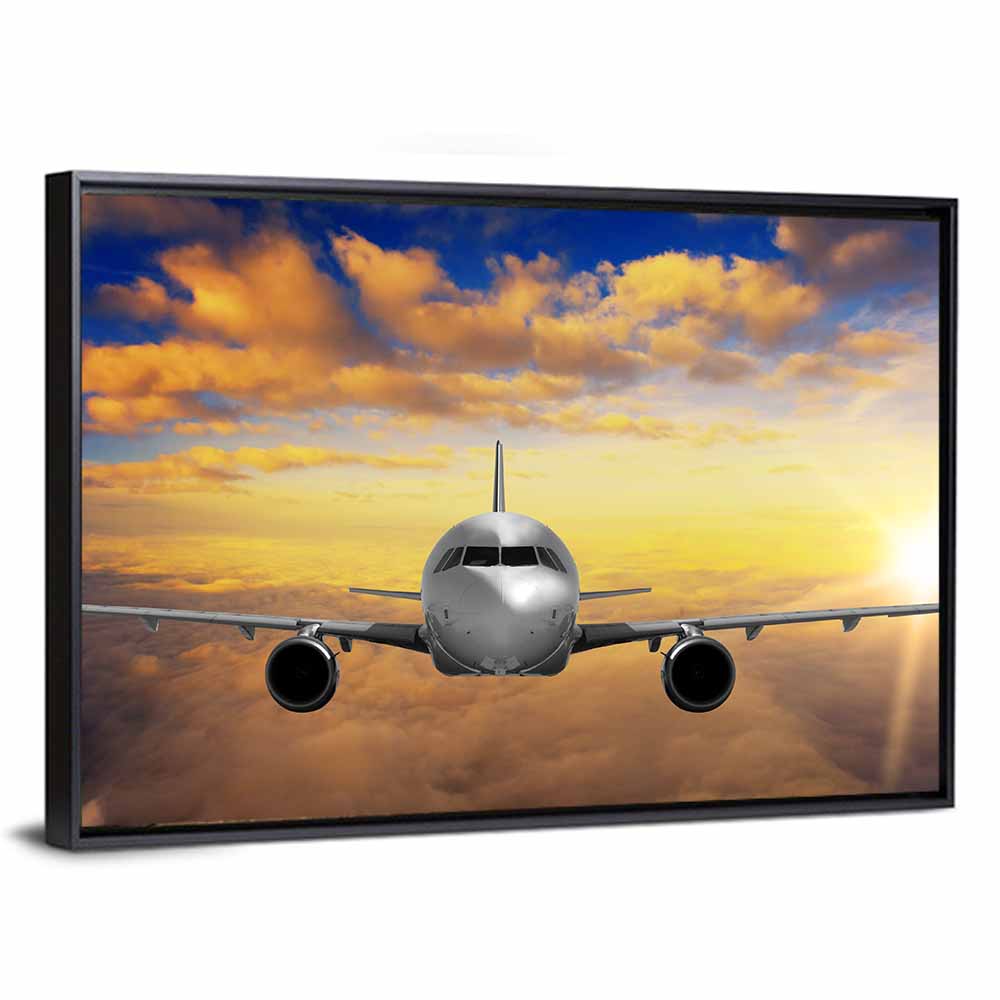 Airplane Takeoff and Sunset Wall Art