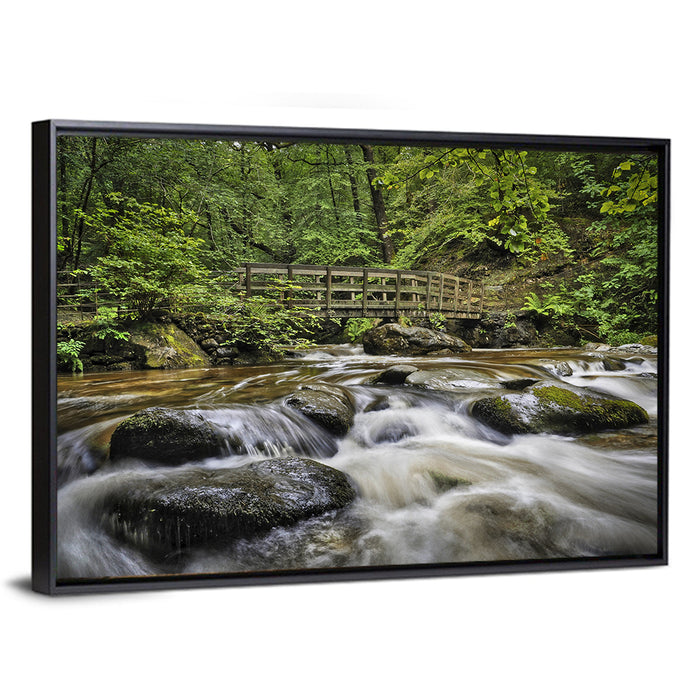 Stock Ghyll Footbridge Forest Stream Wall Art as a framed canvas