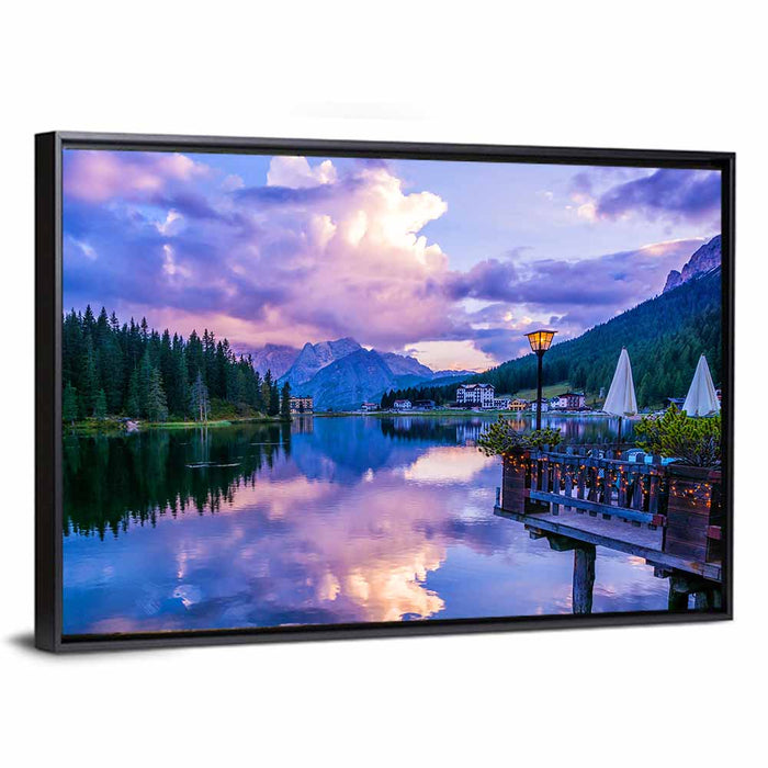Misurina Lake Twilight Wall Art as a framed canvas