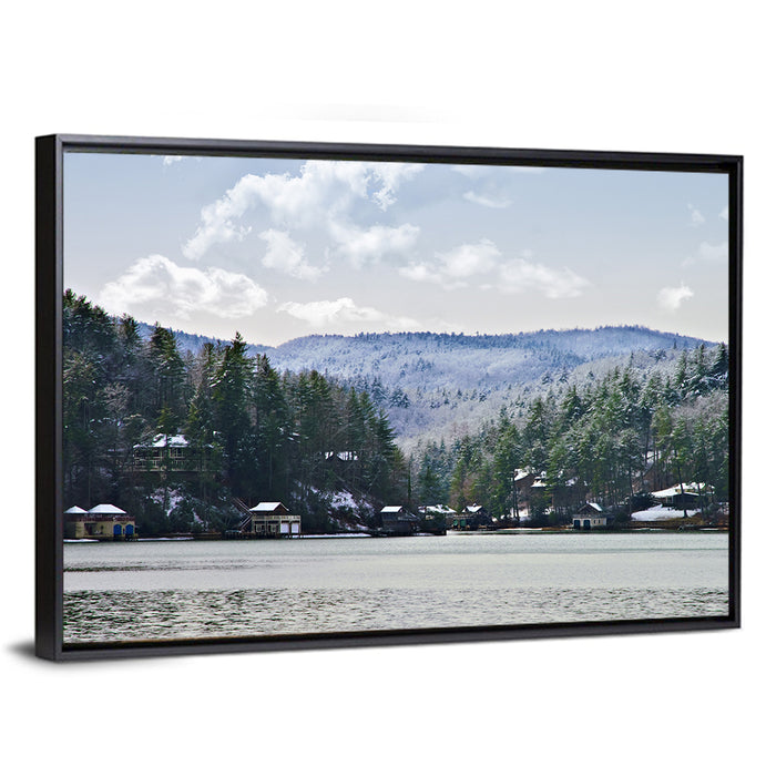 Lake Rabun Winter Scene Wall Art as a framed canvas