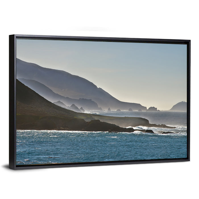 Misty Big Sur Coastline Wall Art as a framed canvas