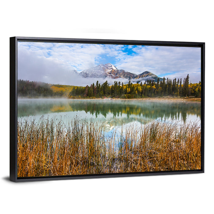 Pyramid Mountain with Golden Grasses Wall Art as a framed canvas