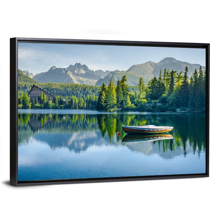 Štrbské Pleso Reflection Wall Art as a framed canvas
