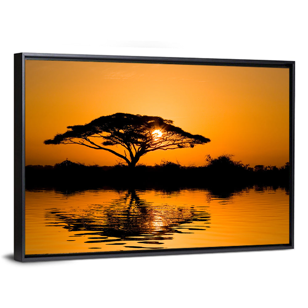 Acacia Tree at Sunrise Wall Art, framed canvas, landscape