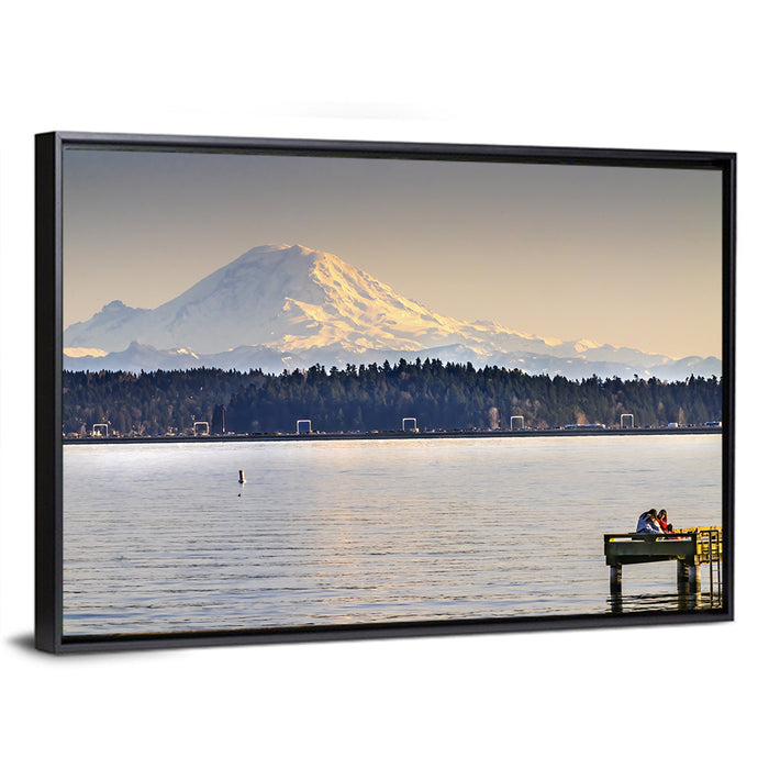 Mount Rainier Over Lake Washington Wall Art as a framed canvas