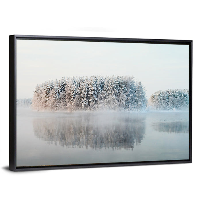 Misty Karelia Lake Wall Art as a framed canvas