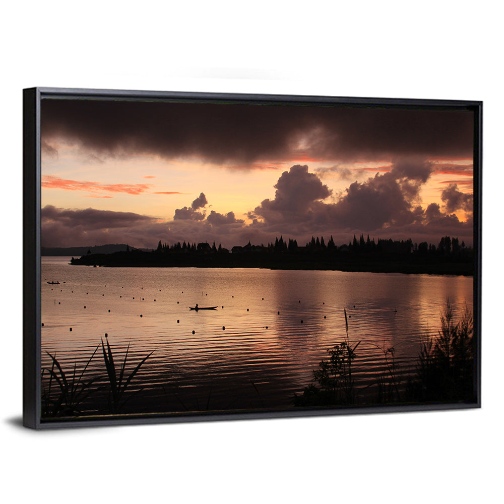 Lake Diatas Sunset with Boat Wall Art
