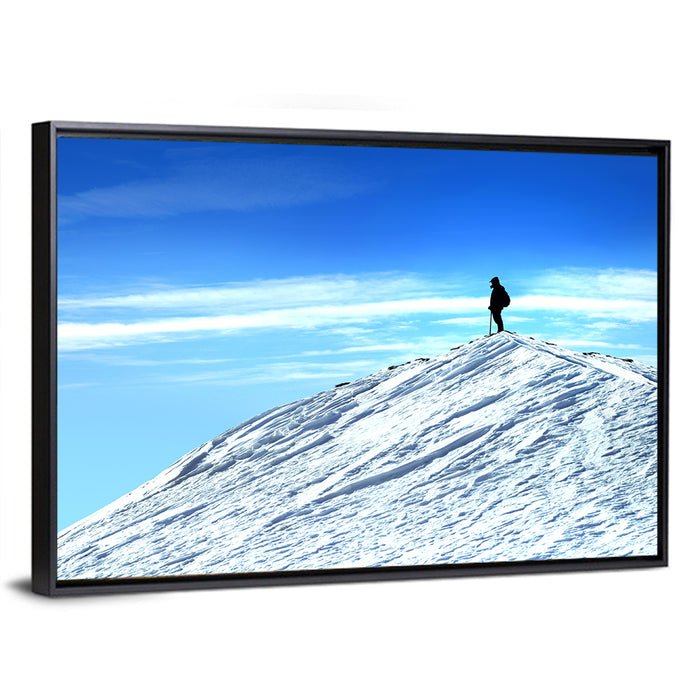 Mountaineer Summit Silhouette Wall Art as a framed canvas