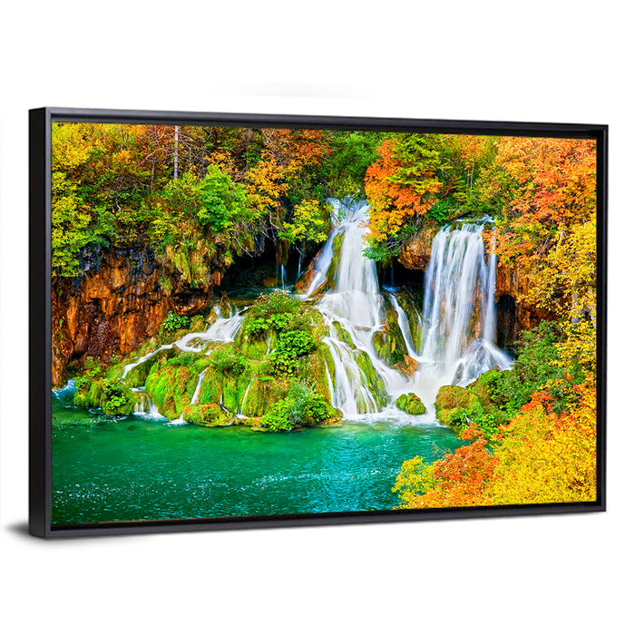 Plitvička Jezera Autumn Falls Wall Art as a framed canvas