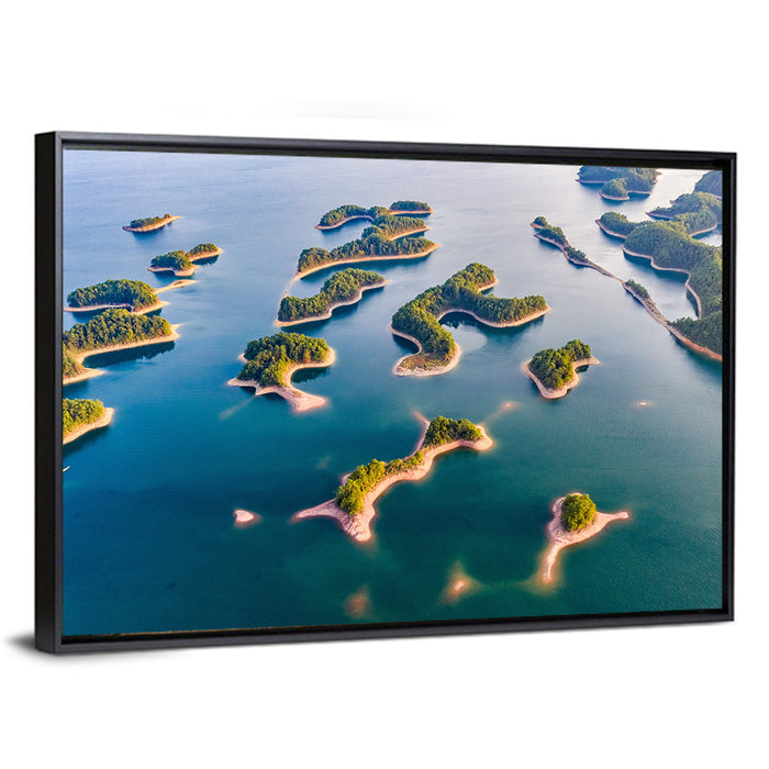 Qiandao Lake Aerial View Wall Art as a framed canvas