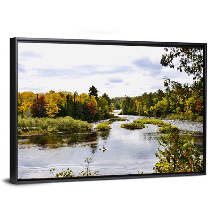 Tahquamenon River Autumn Scene Wall Art as a framed canvas