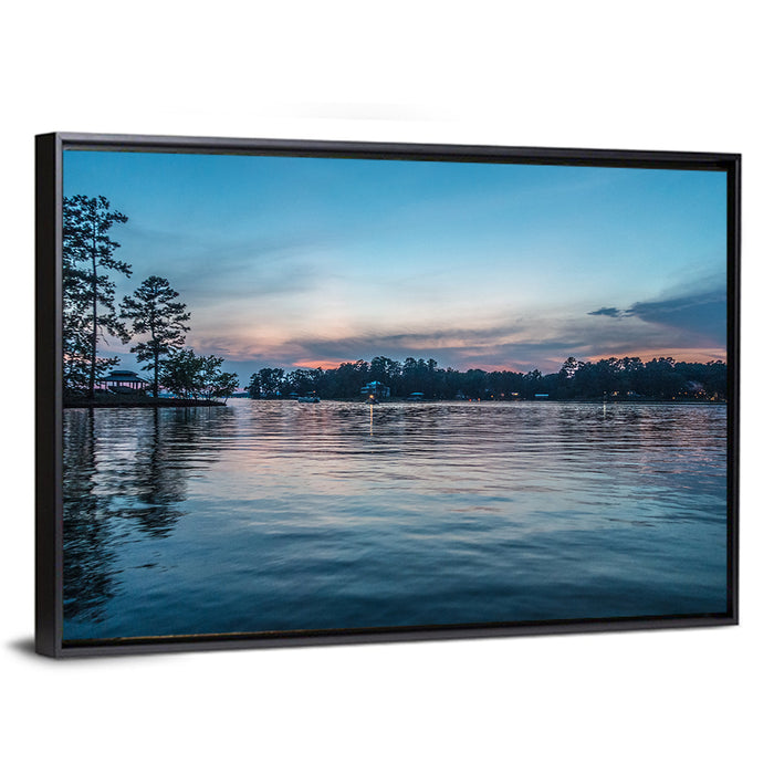 Lake Wateree Twilight Reflection Wall Art as a framed canvas