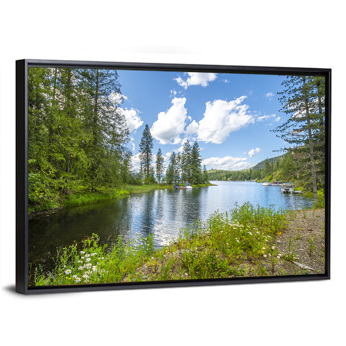 Lake Pend Oreille Wildflower View Wall Art as a framed canvas