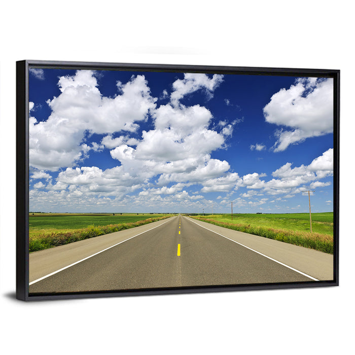 Saskatchewan Prairie Highway Wall Art as a framed canvas