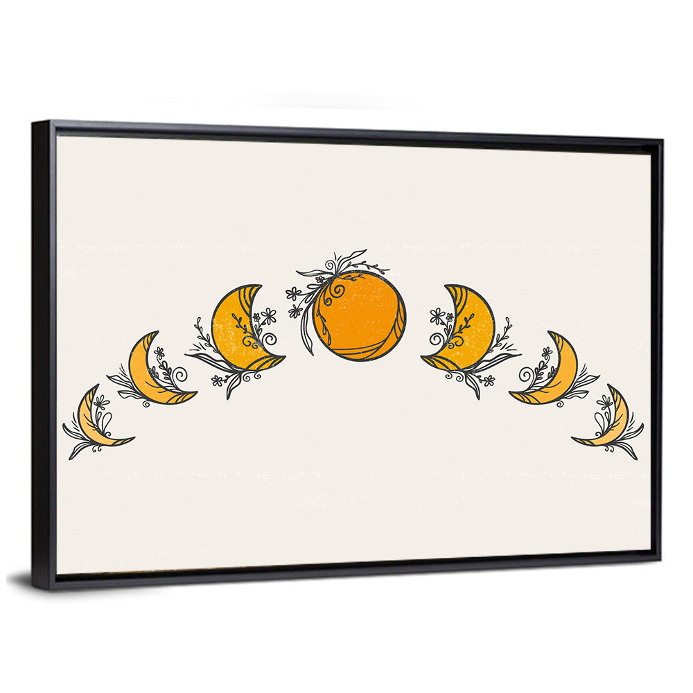 Moon Phases Floral Illustration Wall Art