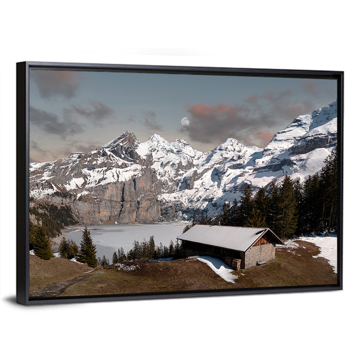 Oeschinensee Winter Landscape Wall Art as a framed canvas