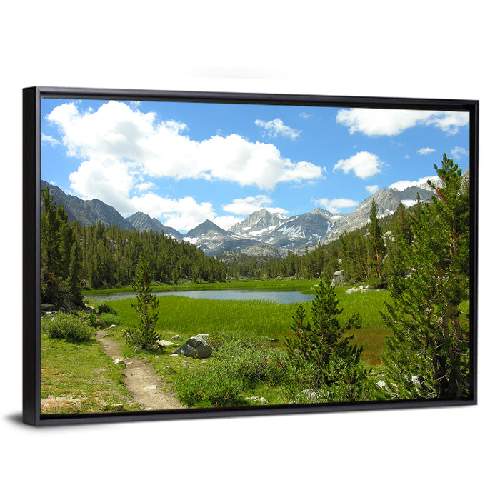 Sierra Nevada Trail to Snow Capped Peaks Wall Art as a framed canvas