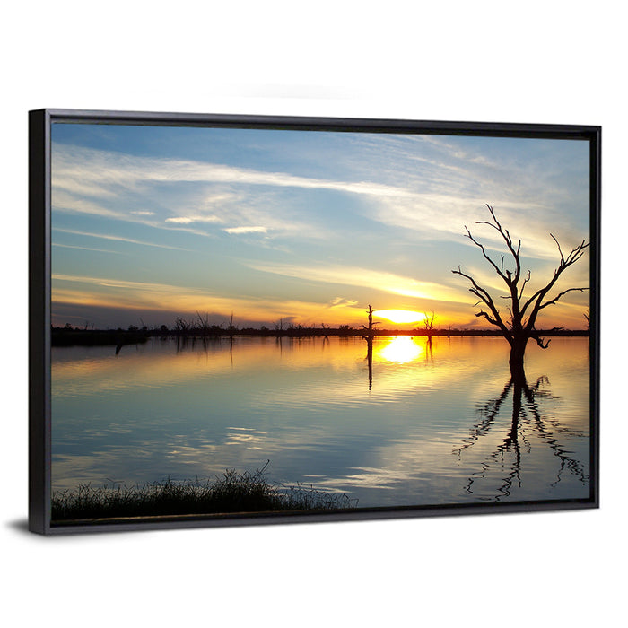 Murray River Sunset Reflection Wall Art as a framed canvas