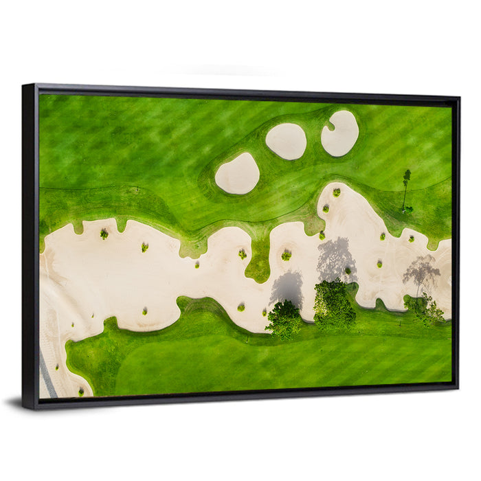 Aerial Golf Course Landscape Wall Art as a framed canvas