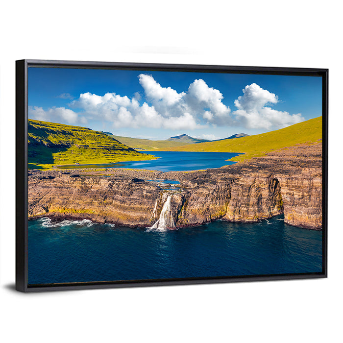 Mulafossur Waterfall Gasadalur Wall Art as a framed canvas