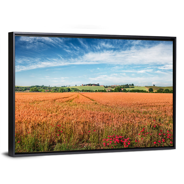 Golden Wheat Field with Poppies Wall Art as a framed canvas