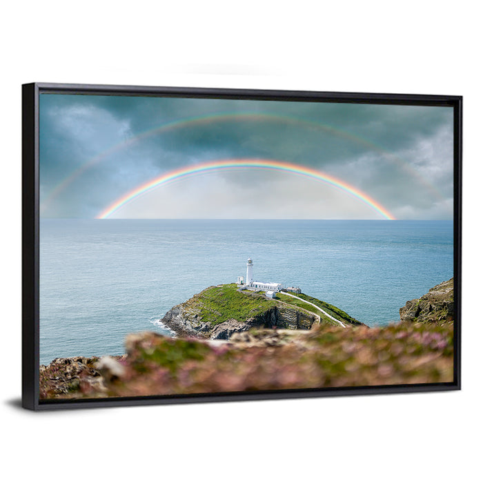 South Stack Lighthouse Coastline Wall Art as a framed canvas