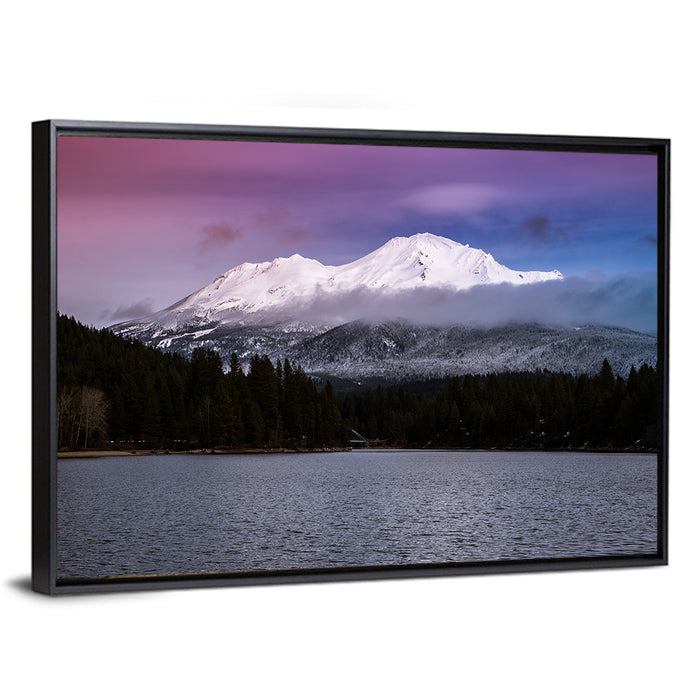 Mount Shasta from Lake Siskiyou Wall Art as a framed canvas