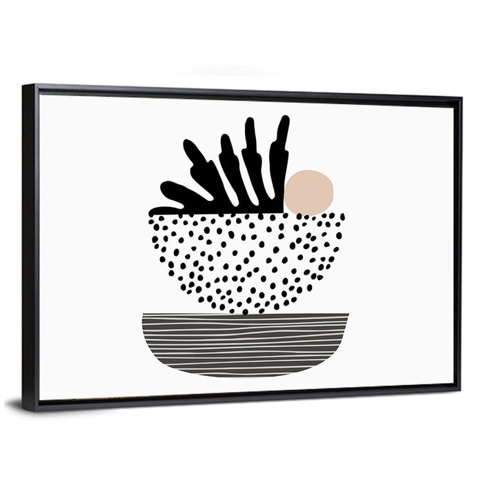 Palm Leaf with Stacked Bowls Wall Art as a framed canvas