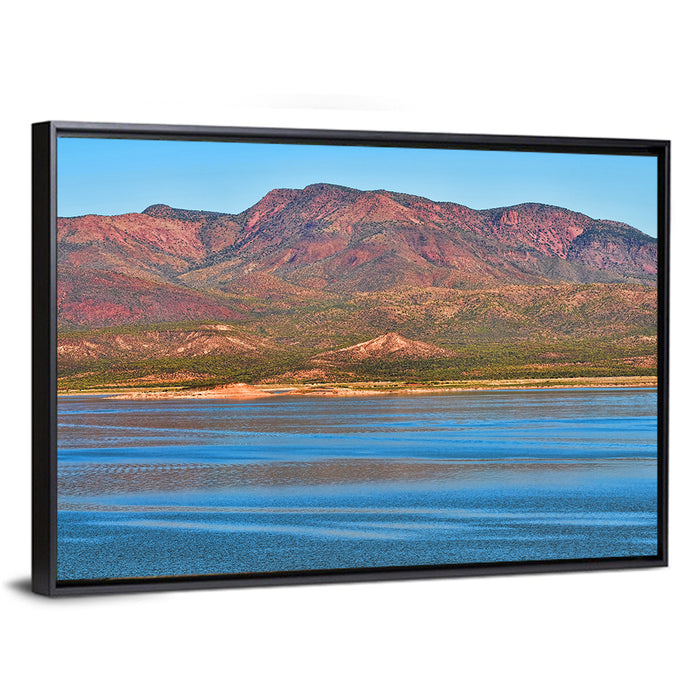 Blue Roosevelt Lake Vista Wall Art as a framed canvas