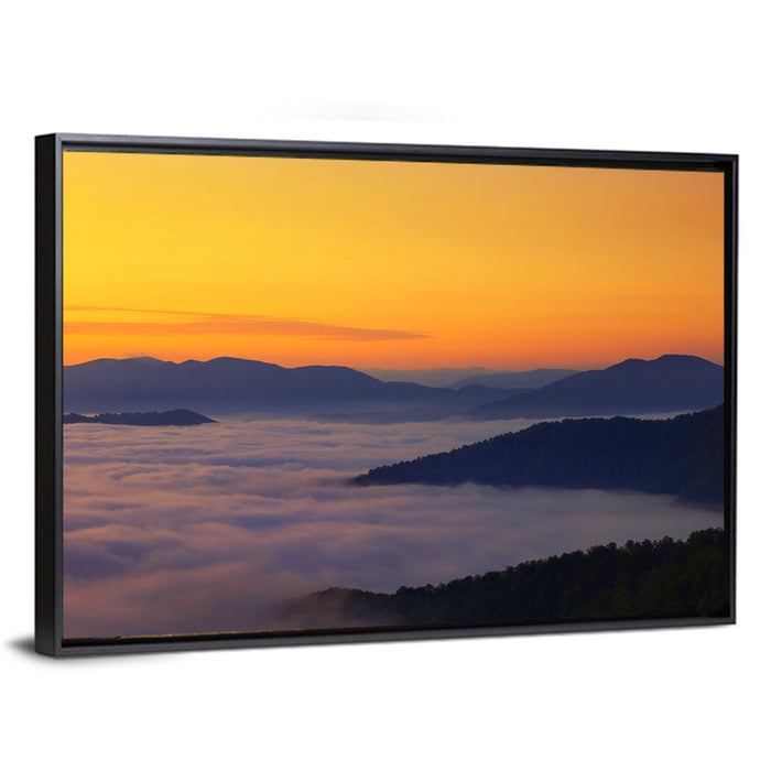 Cloud Sea Over Mountains at Golden Dawn Wall Art as a framed canvas
