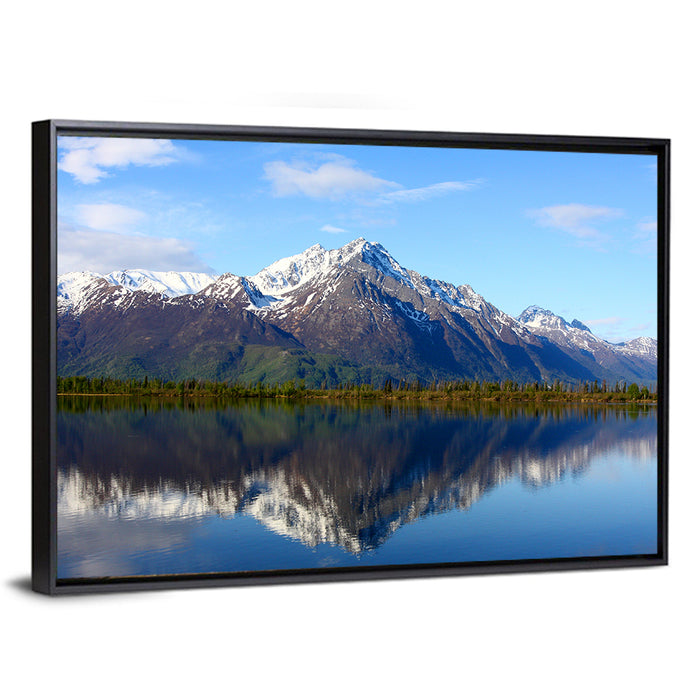 Pioneer Peak Reflected in Jim Lake Wall Art as a framed canvas