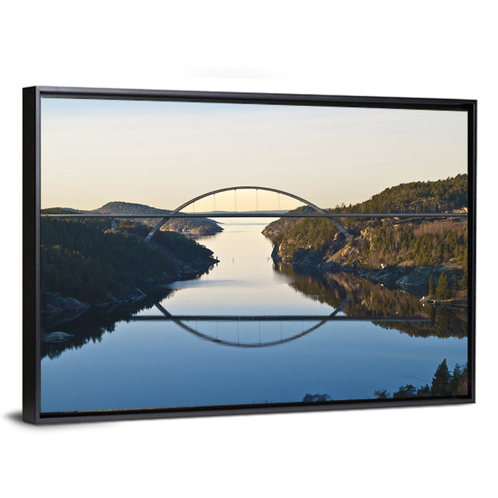 Svinesund Bridge at Golden Hour Wall Art as a framed canvas