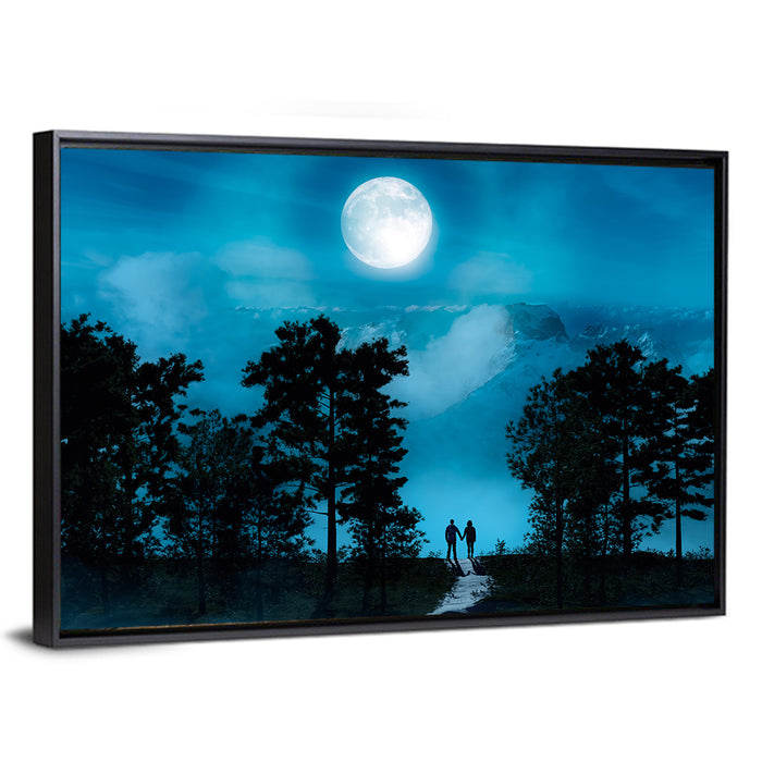 Couple Under Full Moon Wall Art as a framed canvas