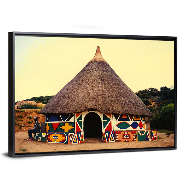 Ndbele Tribe Hut Wall Art as a framed canvas