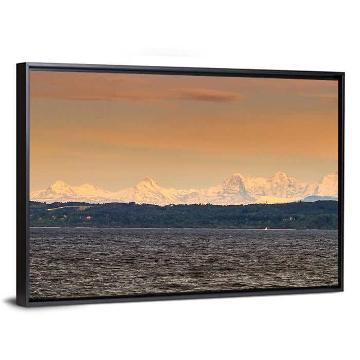 Lake Neuchatel Golden Hour Wall Art as a framed canvas